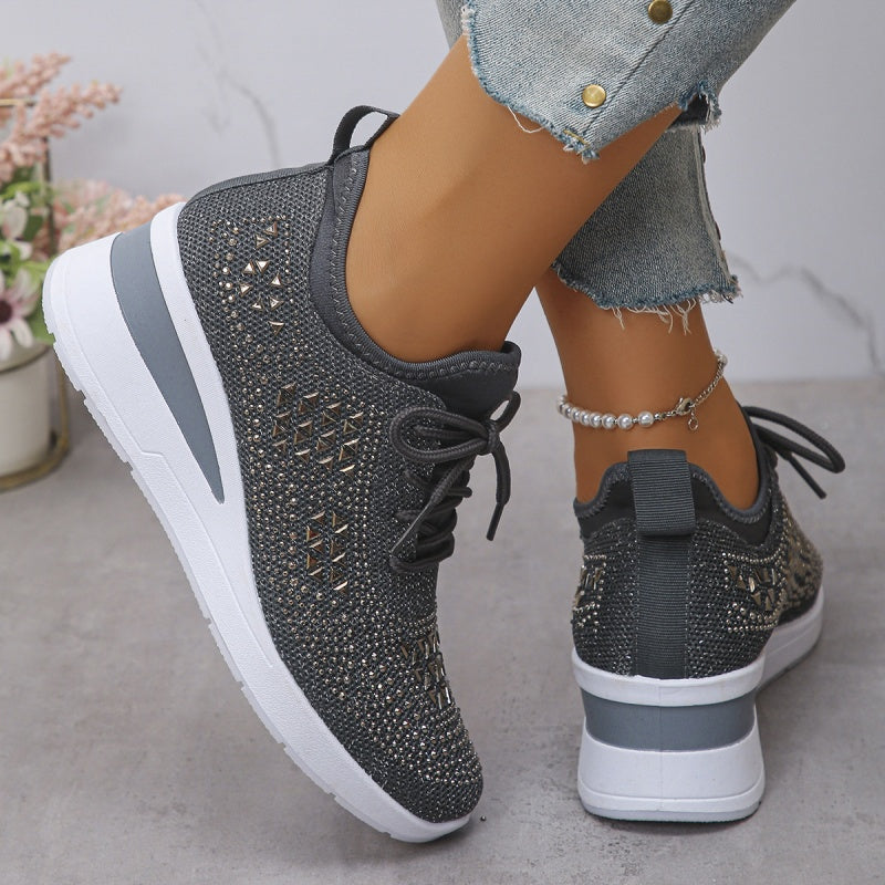 👟 Zapatillas Deportivas de Malla Transpirable con Adornos de Diamantes Imitación – Estilo, Comodidad y Brillo para tu Día a Día ✨💎