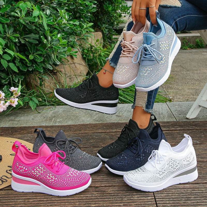 👟 Zapatillas Deportivas de Malla Transpirable con Adornos de Diamantes Imitación – Estilo, Comodidad y Brillo para tu Día a Día ✨💎