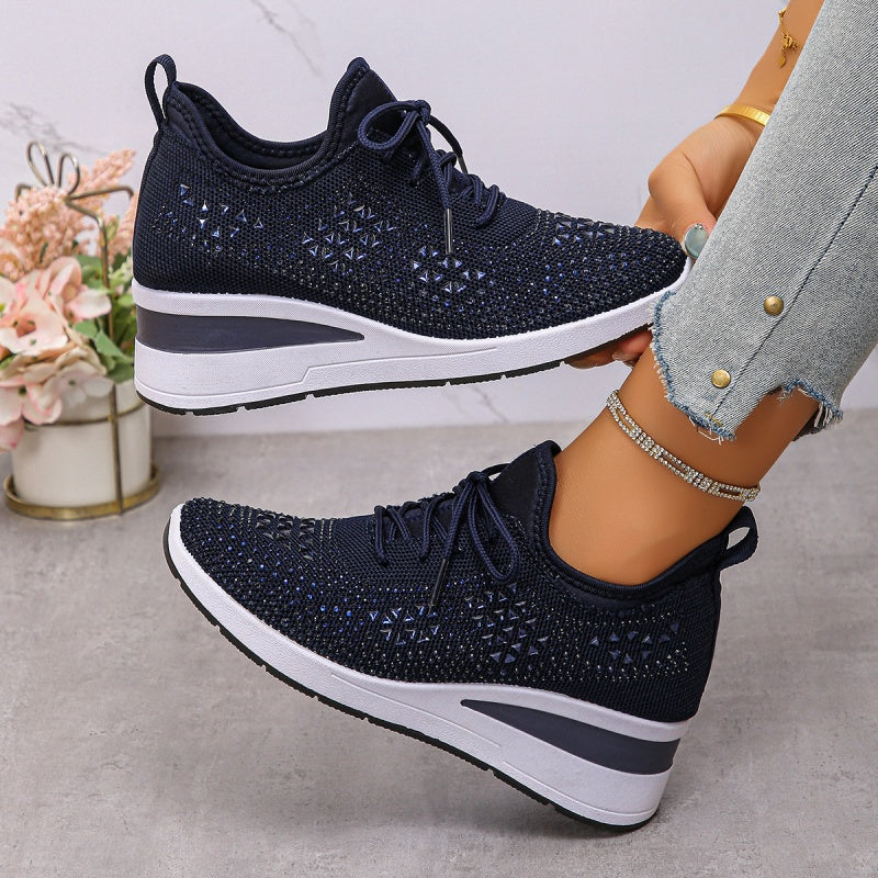 👟 Zapatillas Deportivas de Malla Transpirable con Adornos de Diamantes Imitación – Estilo, Comodidad y Brillo para tu Día a Día ✨💎