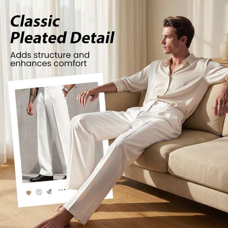 Pantalones casuales de pierna ancha plisados para hombre
