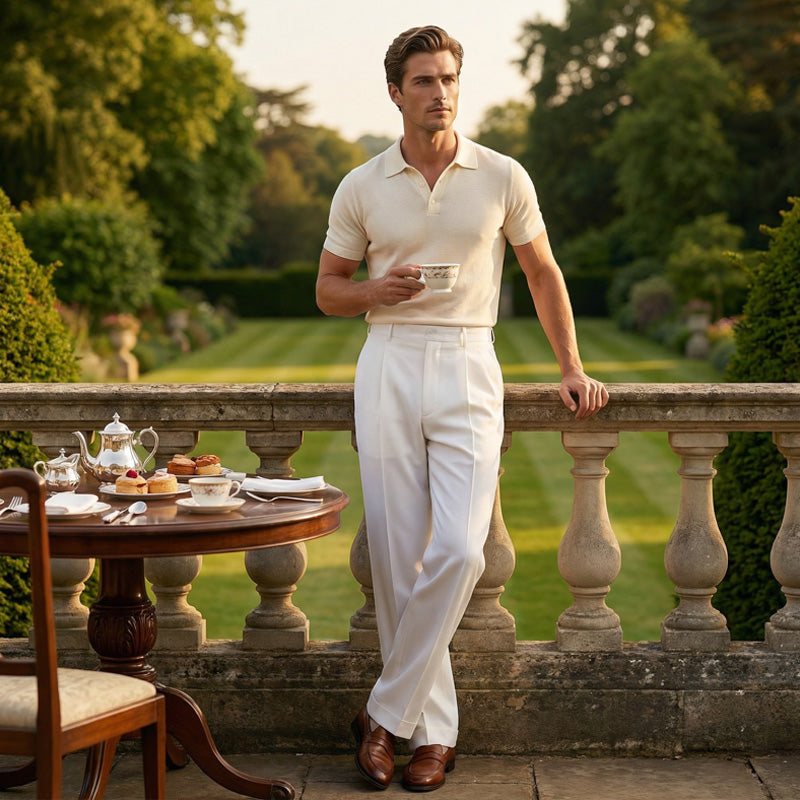 Pantalones casuales de pierna ancha plisados para hombre