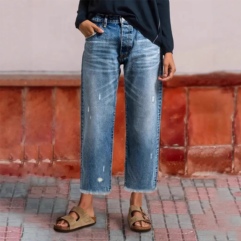 Jeans de Mezclilla para Mujer Corte Recto Estilo Retro Cropped