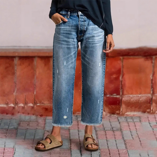Jeans de Mezclilla para Mujer Corte Recto Estilo Retro Cropped