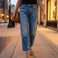Jeans de Mezclilla para Mujer Corte Recto Estilo Retro Cropped