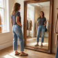 Jeans de Mezclilla para Mujer Corte Recto Estilo Retro Cropped