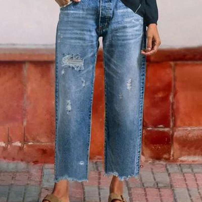 Jeans de Mezclilla para Mujer Corte Recto Estilo Retro Cropped
