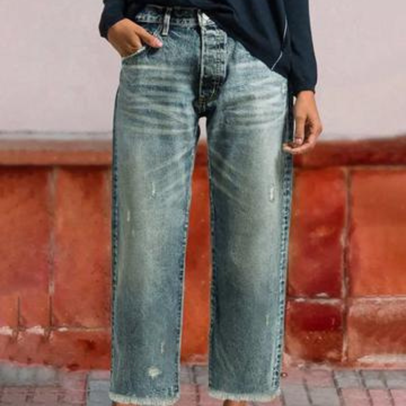 Jeans de Mezclilla para Mujer Corte Recto Estilo Retro Cropped