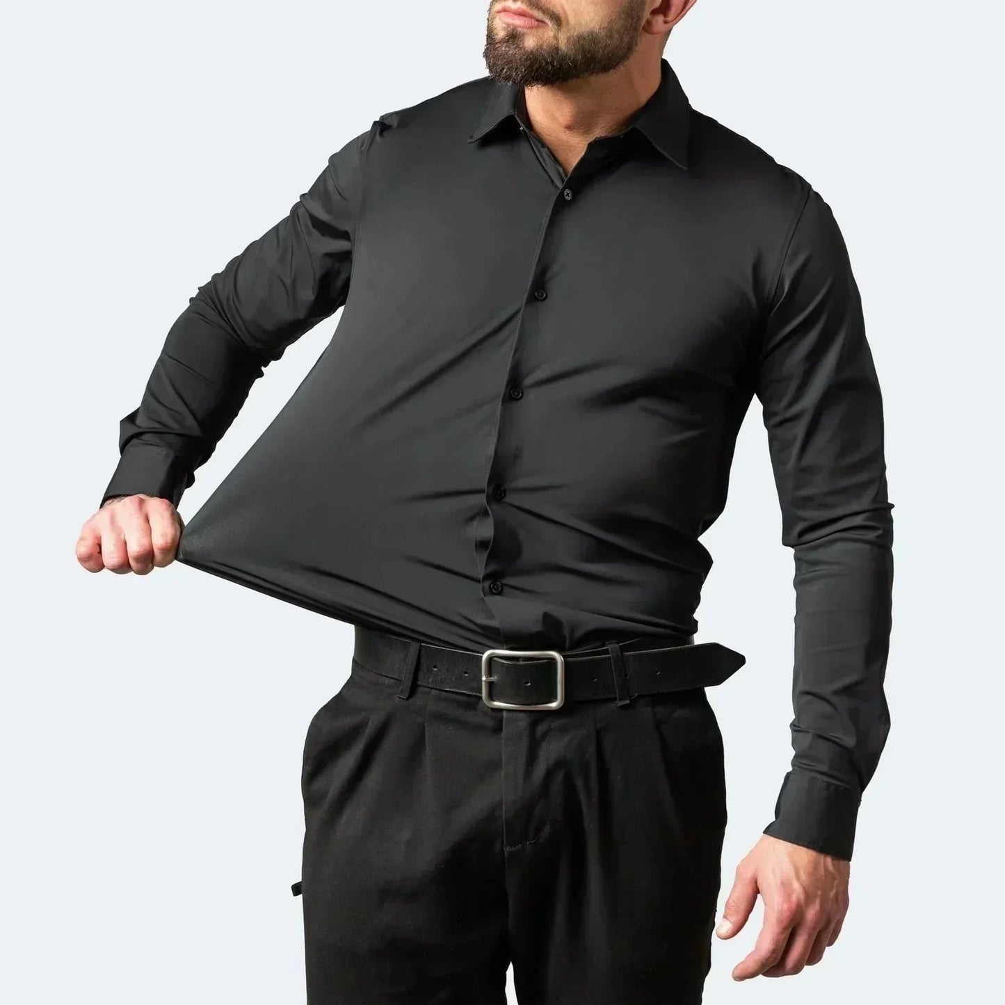 Camisas elásticas de vestir para hombre de manga corta