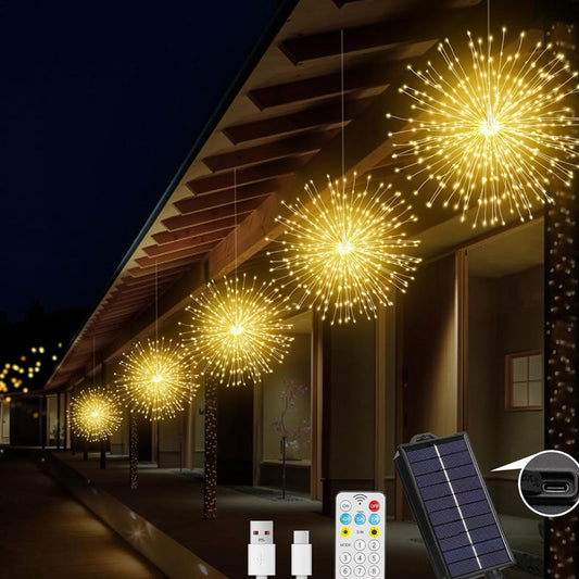 Luces solares tipo fuegos artificiales para jardín y fiestas ✨