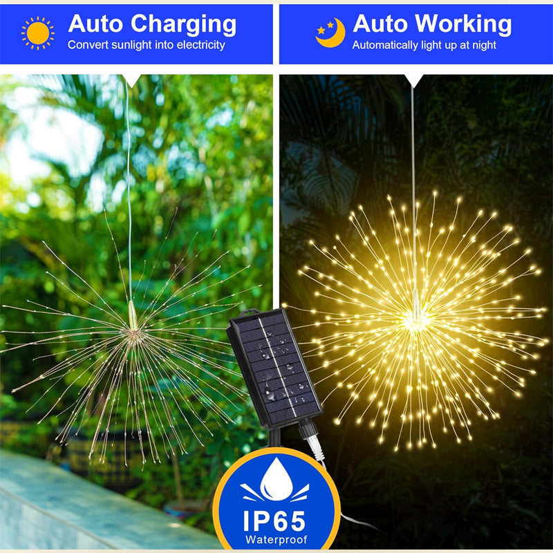 Luces solares tipo fuegos artificiales para jardín y fiestas ✨
