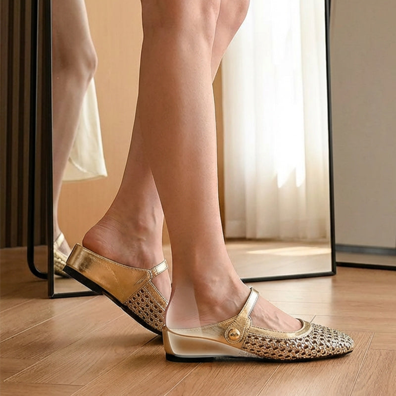 👡 ¡50 % de descuento! ☁️ Mules Mary Jane de punta cuadrada tejidas para mujer