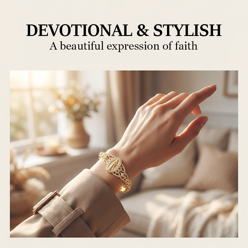 🌼 ¡OFERTA POR TIEMPO LIMITADO 54% DE DESCUENTO! ✨ Pulsera Elegante de Flor Hueca con la Virgen María – Diseño de Filigrana, Cobre Chapado en Oro 🕊️