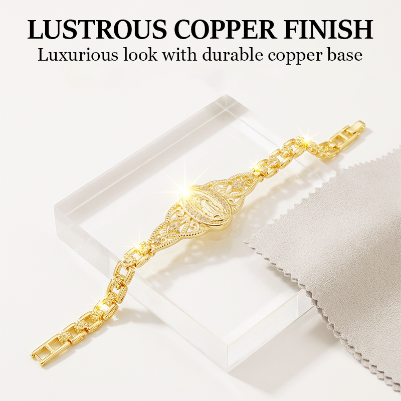 🌼 ¡OFERTA POR TIEMPO LIMITADO 54% DE DESCUENTO! ✨ Pulsera Elegante de Flor Hueca con la Virgen María – Diseño de Filigrana, Cobre Chapado en Oro 🕊️