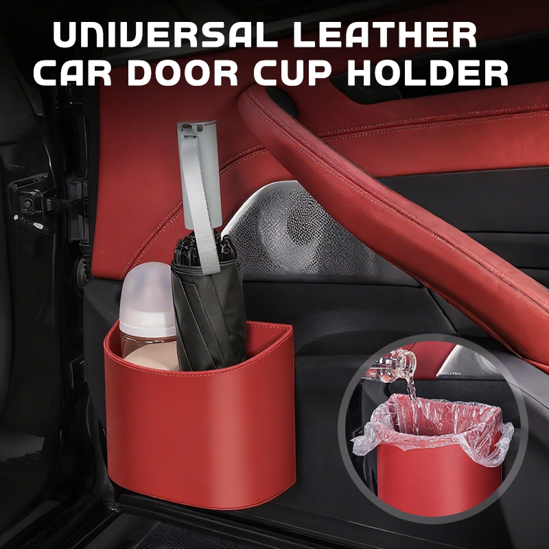 🥳¡OFERTA TOP 2026!🥳💞¡Más de 50,000 vendidos! 🚗🧺Portavasos de Cuero para la Puerta del Coche – Apertura amplia para acceder fácilmente a bebidas y al teléfono. Se fija con clip para un ajuste seguro. Fabricado en cuero PU, resistente y elegante. 🛡️✨