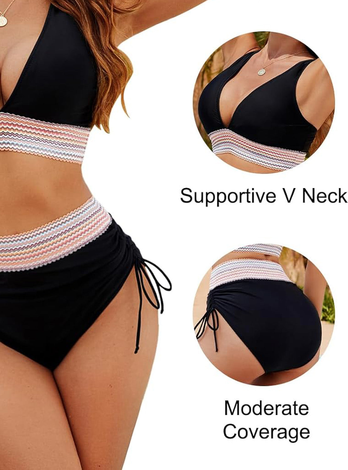 👙🎨 Conjunto Bikini Cintura Alta – Control de Abdomen, Bloques de Color y Look Súper Favorecedor 🌊✨