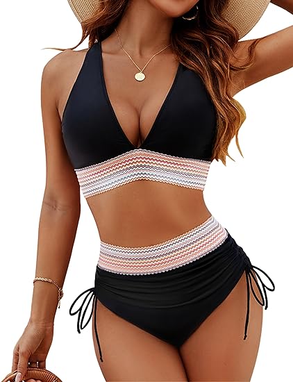 👙🎨 Conjunto Bikini Cintura Alta – Control de Abdomen, Bloques de Color y Look Súper Favorecedor 🌊✨