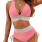 👙🎨 Conjunto Bikini Cintura Alta – Control de Abdomen, Bloques de Color y Look Súper Favorecedor 🌊✨