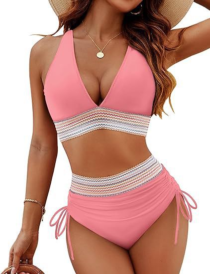 👙🎨 Conjunto Bikini Cintura Alta – Control de Abdomen, Bloques de Color y Look Súper Favorecedor 🌊✨