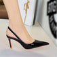 Zapatos de tacón de aguja con punta afilada y talón abierto de charol para mujer