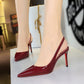 Zapatos de tacón de aguja con punta afilada y talón abierto de charol para mujer