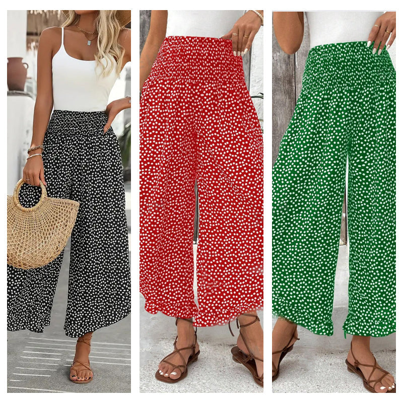 ⏰🔥 ¡50% DE DESCUENTO POR TIEMPO LIMITADO! 🌸 Pantalones Anchos de Mujer – Cintura Alta, Lunares y Volantes para una Figura Perfecta ✨💖