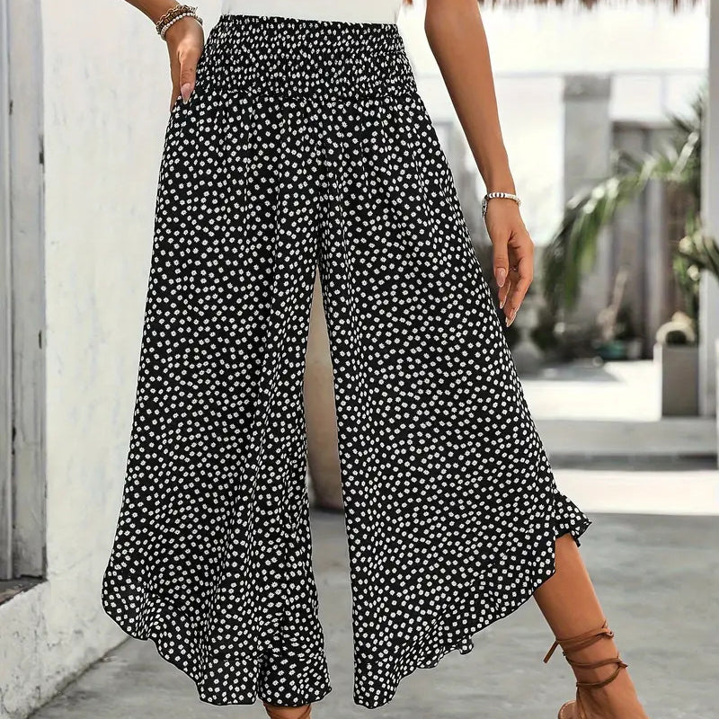 ⏰🔥 ¡50% DE DESCUENTO POR TIEMPO LIMITADO! 🌸 Pantalones Anchos de Mujer – Cintura Alta, Lunares y Volantes para una Figura Perfecta ✨💖