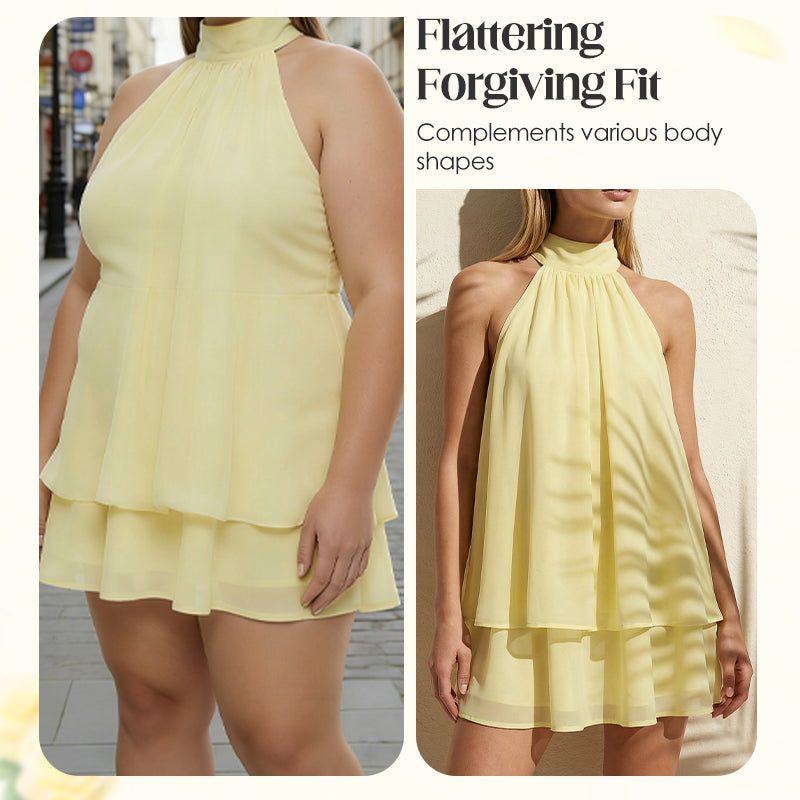 Vestido mini fluido de mujer con cuello halter y cintura caíd