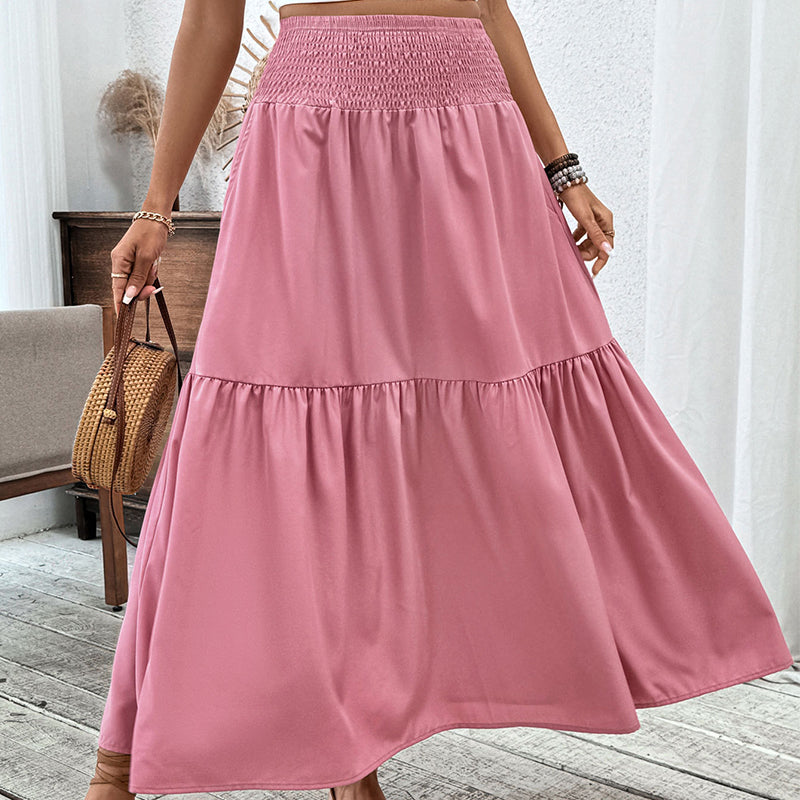 Falda Maxi de Cintura Alta con Fruncido y Corte en A para Mujer