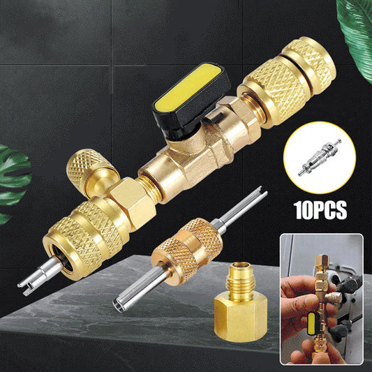 🔧⏰ 50% de descuento ahora! Herramienta de eliminación de núcleo de válvula de CA - puertos SAE dobles, construcción de latón sólido, incluye 10 núcleos adicionales ❄️🔩