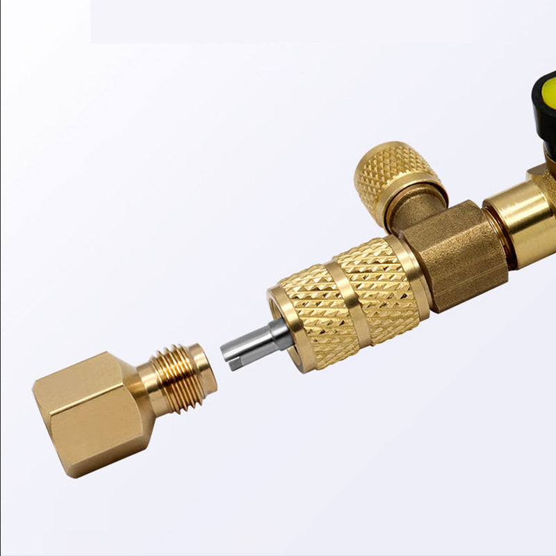 🔧⏰ 50% de descuento ahora! Herramienta de eliminación de núcleo de válvula de CA - puertos SAE dobles, construcción de latón sólido, incluye 10 núcleos adicionales ❄️🔩