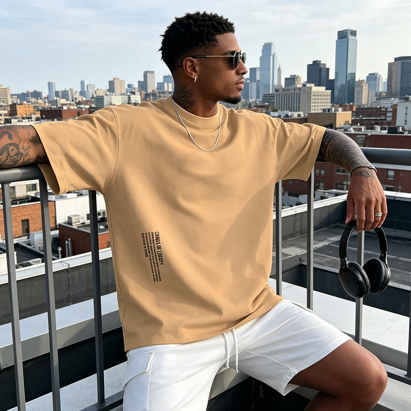 Playera de Manga Corta para Hombre con Ajuste Holgado y Estilo Urbano