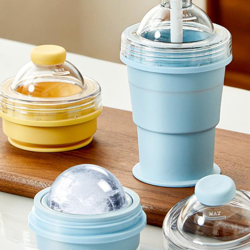 🌞¡Dale un toque fresco a la primavera con un 50 % de descuento!🥤Vaso para hielo plegable de silicona 2 en 1 | Crea bolas de hielo XL para café helado y cócteles | Vaso antiderrame con pajita (sin BPA)