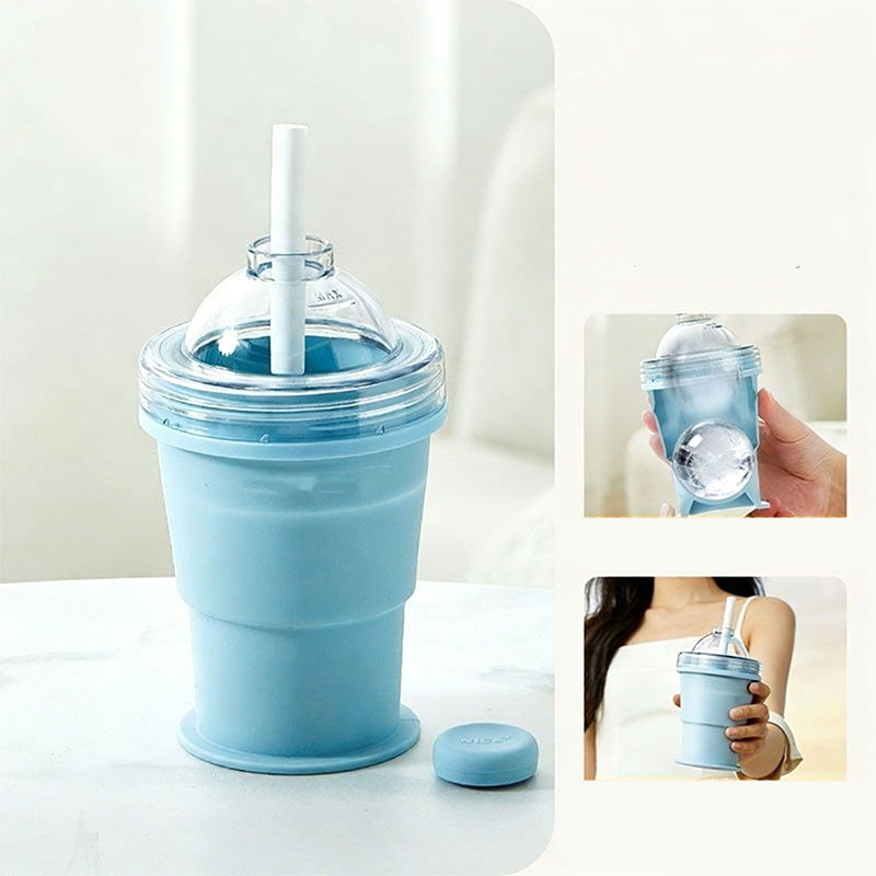 🌞¡Dale un toque fresco a la primavera con un 50 % de descuento!🥤Vaso para hielo plegable de silicona 2 en 1 | Crea bolas de hielo XL para café helado y cócteles | Vaso antiderrame con pajita (sin BPA)