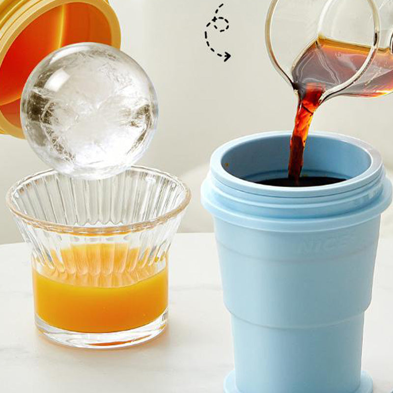🌞¡Dale un toque fresco a la primavera con un 50 % de descuento!🥤Vaso para hielo plegable de silicona 2 en 1 | Crea bolas de hielo XL para café helado y cócteles | Vaso antiderrame con pajita (sin BPA)