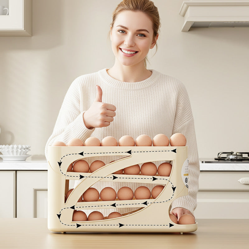 ⏳🔥¡50 % DE DESCUENTO POR TIEMPO LIMITADO! ⏰ 🥚 Venta 2026 — ¡Más de 22.500 vendidos! 🧣 Organizador de Huevos para Nevera Ahorra Espacio – Avance Automático por Gravedad, Capacidad para 30 Huevos y Diseño Delgado para Puerta 🏠