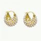 💍Especial Día de las Madres✨ Aretes de Argolla con Perlas de Imitación en Tejido Tipo Canasta – Tono Dorado, Elegancia Clásica 🪀