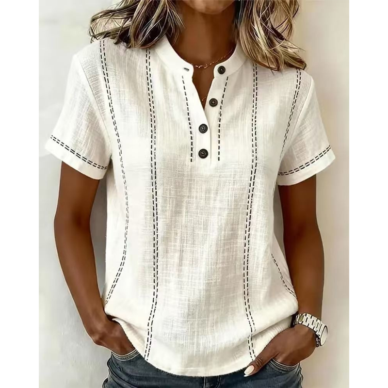 👕 ¡ACTUALIZACIÓN DE PRIMAVERA 50% DE DESCUENTO! 🌸 Camiseta Casual de Manga Corta para Mujer – Cuello Ajustable, Tejido Transpirable, Silueta Relajada y Multicolor ✨