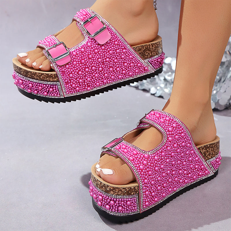 👡 ¡OFERTA DE VERANO EN VENTA: 50% DE DESCUENTO! 💎 Sandalias de Corcho de Deslizamiento con Doble Hebilla – Adornos Brillantes, Plataforma Cómoda, Plantilla Anatómica y Estilo de Poner Fácil ✨