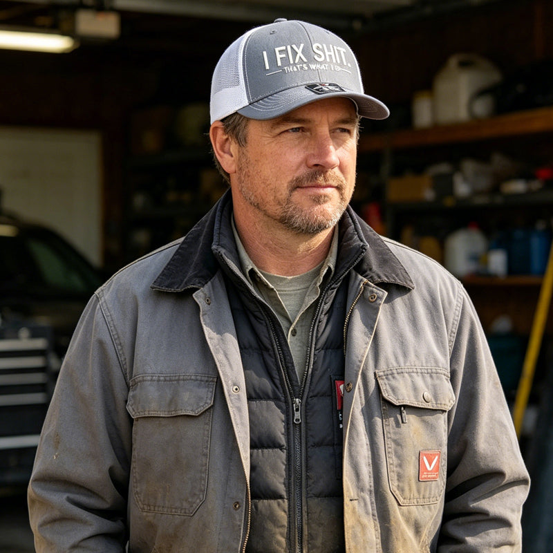 🧢 ¡OFERTA ESPECIAL 50% DE DESCUENTO AHORA! 🔧 Gorra de Camionero Bordada "I Fix Shit" – Diseño de Mecánico, Panel de Malla Transpirable, Mezcla de Algodón y Visera Curva ✨