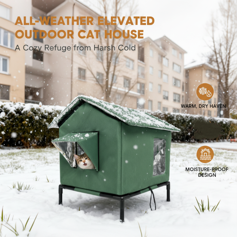 ⏳ ¡50% DE DESCUENTO por tiempo limitado! ⏰ Casa para Gatos Exterior Elevada para Todo Clima – Tela Oxford Impermeable· Forro Térmico de Aluminio y Diseño Plegable 🐈🏠🌧️