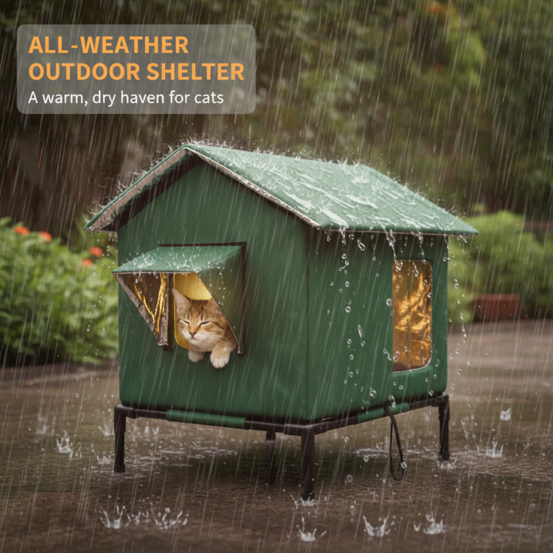 ⏳ ¡50% DE DESCUENTO por tiempo limitado! ⏰ Casa para Gatos Exterior Elevada para Todo Clima – Tela Oxford Impermeable· Forro Térmico de Aluminio y Diseño Plegable 🐈🏠🌧️