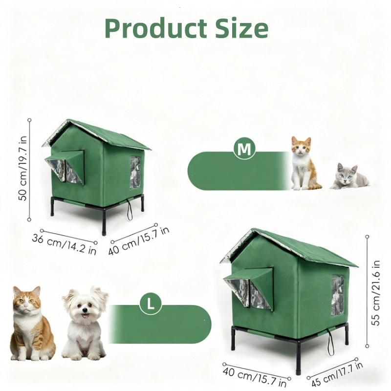 ⏳ ¡50% DE DESCUENTO por tiempo limitado! ⏰ Casa para Gatos Exterior Elevada para Todo Clima – Tela Oxford Impermeable· Forro Térmico de Aluminio y Diseño Plegable 🐈🏠🌧️
