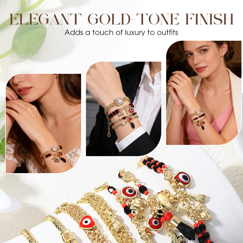 📿 ¡OFERTA POR TIEMPO LIMITADO 50% DE DESCUENTO! 🌀 Pulsera Boho de Ojo Turco y Elefante de la Suerte – Colgantes Simbólicos, Ajuste Ajustable, Acabado Dorado y 7 Estilos ✨