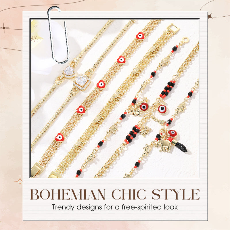 📿 ¡OFERTA POR TIEMPO LIMITADO 50% DE DESCUENTO! 🌀 Pulsera Boho de Ojo Turco y Elefante de la Suerte – Colgantes Simbólicos, Ajuste Ajustable, Acabado Dorado y 7 Estilos ✨