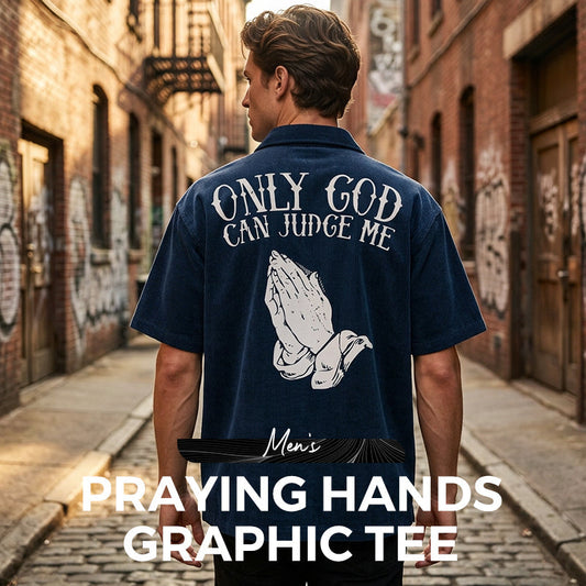 ¡OFERTA POR TIEMPO LIMITADO 50% DE DESCUENTO! 👕 Camiseta de Hombre 'Manos en Oración' – 100% Algodón, Estampado Simbólico ✨