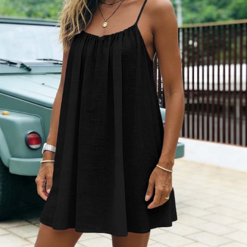 👗 ¡OFERTA POR TIEMPO LIMITADO 50% DE DESCUENTO! 🫦 Vestido Mini sin Espalda de Tirantes Finos – 6 Colores, Fluido, Veraniego ✨