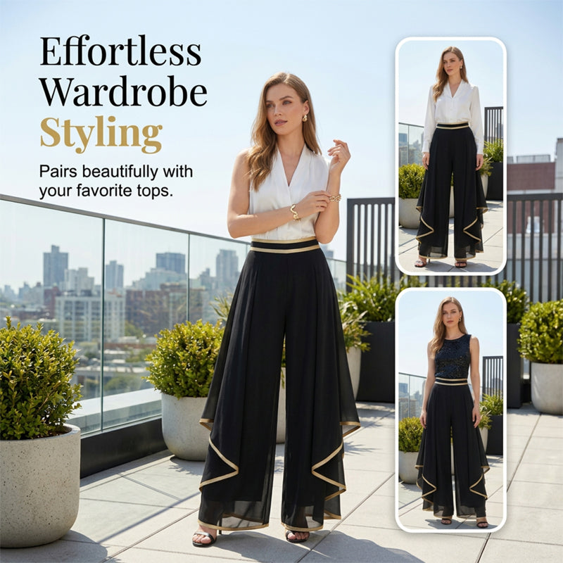 👖 ¡TIEMPO LIMITADO 50% DE DESCUENTO! ✨ Pantalones de pierna ancha para mujer – Fluidos, con ribetes dorados, elegantes, versátiles 🍂