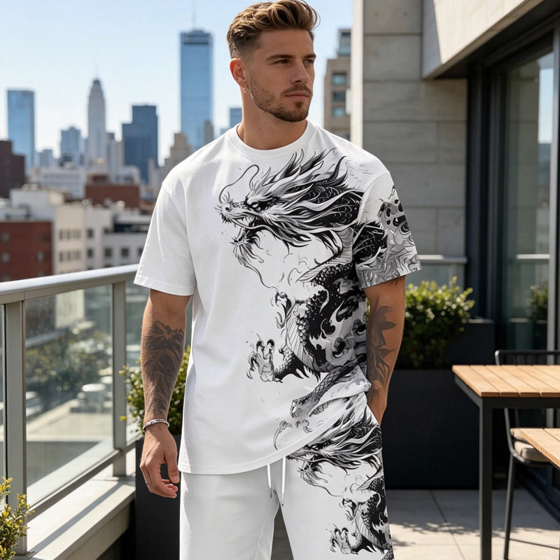 Conjunto de pantalones cortos y camiseta con estampado gráfico para hombre