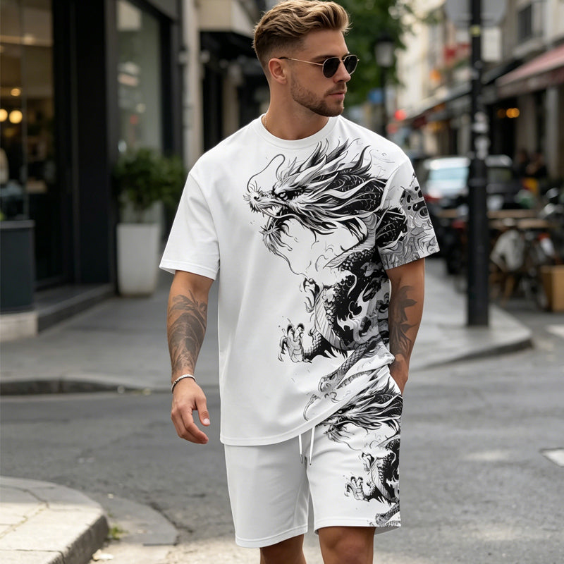 Conjunto de pantalones cortos y camiseta con estampado gráfico para hombre