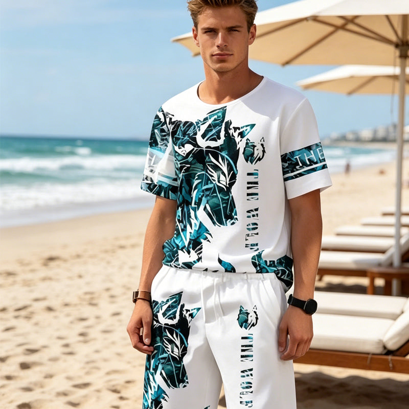 Conjunto de pantalones cortos y camiseta con estampado gráfico para hombre